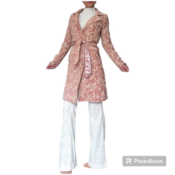 Arden B. Pink Jacquard Belted Straight knee length fully lined coat size XS - Picture 1 of 11